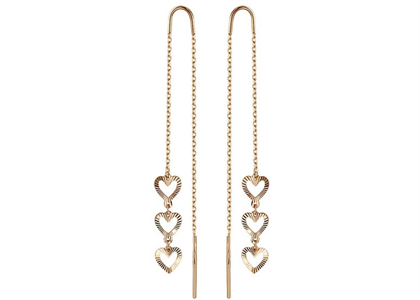 Rose Gold Plated Triple Heart Threader Earrings